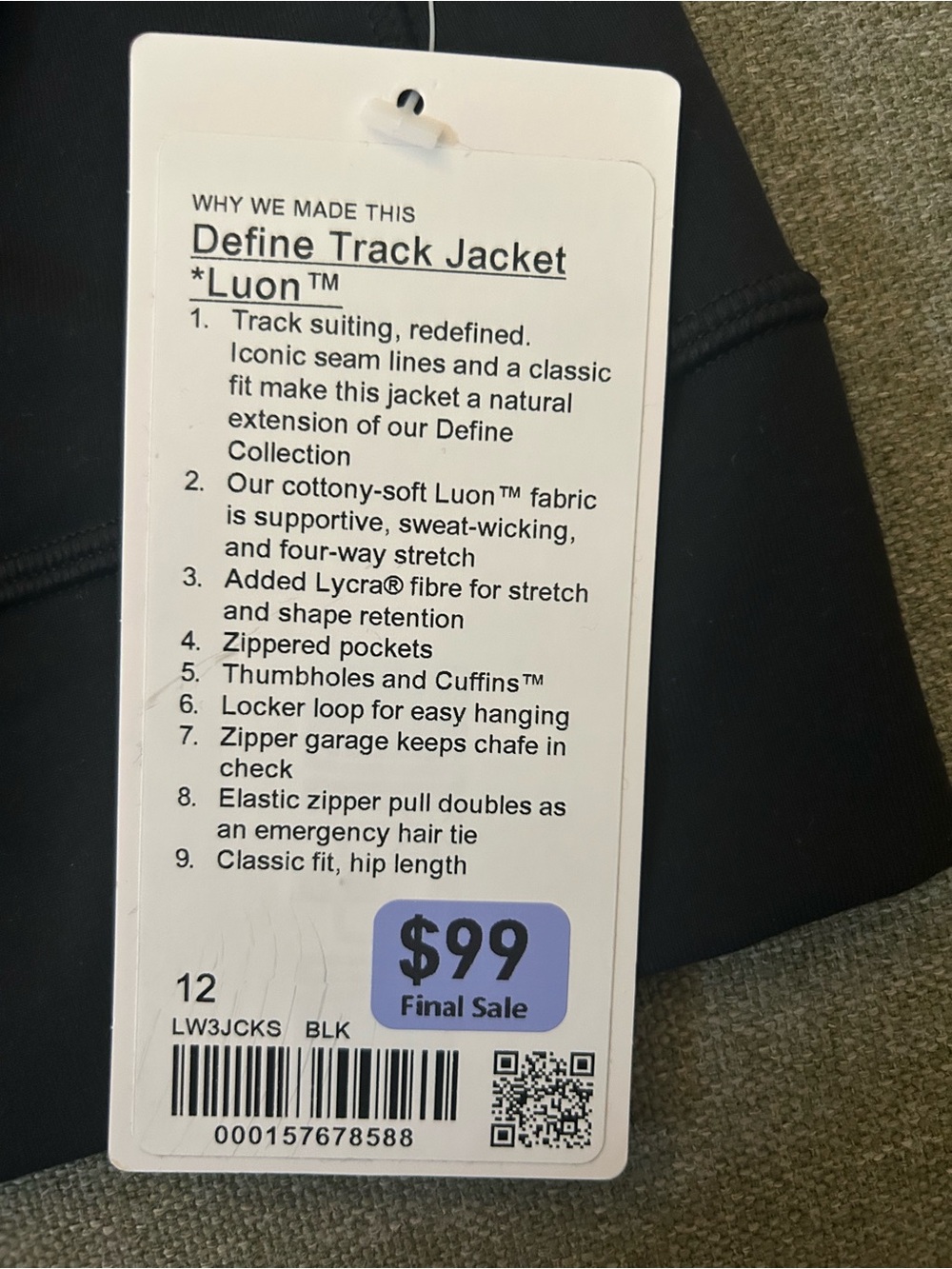 Lululemon NWT Black Define Track Luon Jacket - Picture 2 of 2
